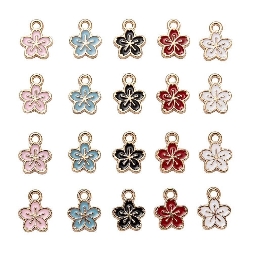 4919 60pcs/box Alloy Enamel Flower Golden Charms Pendants for DIY Jewelry